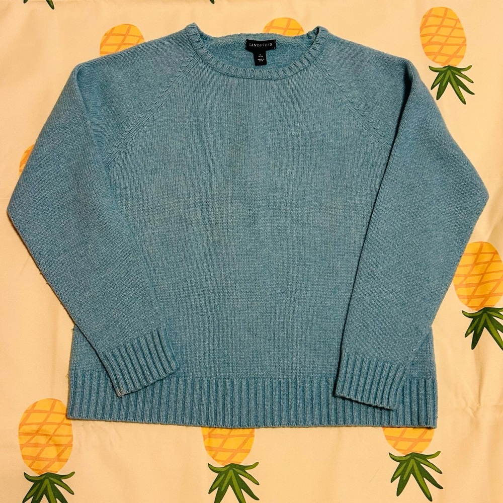 Lands' End Angora Blend Teal Crew Neck Sweater